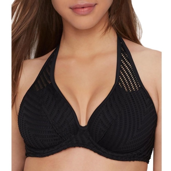 Freya Urban Halter Bikini Top in Color Black Night Women's size 32E (32DDD) - Picture 1 of 7